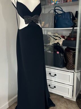 Jovani Black Cutout Prom Gown with Beaded Waist Bow